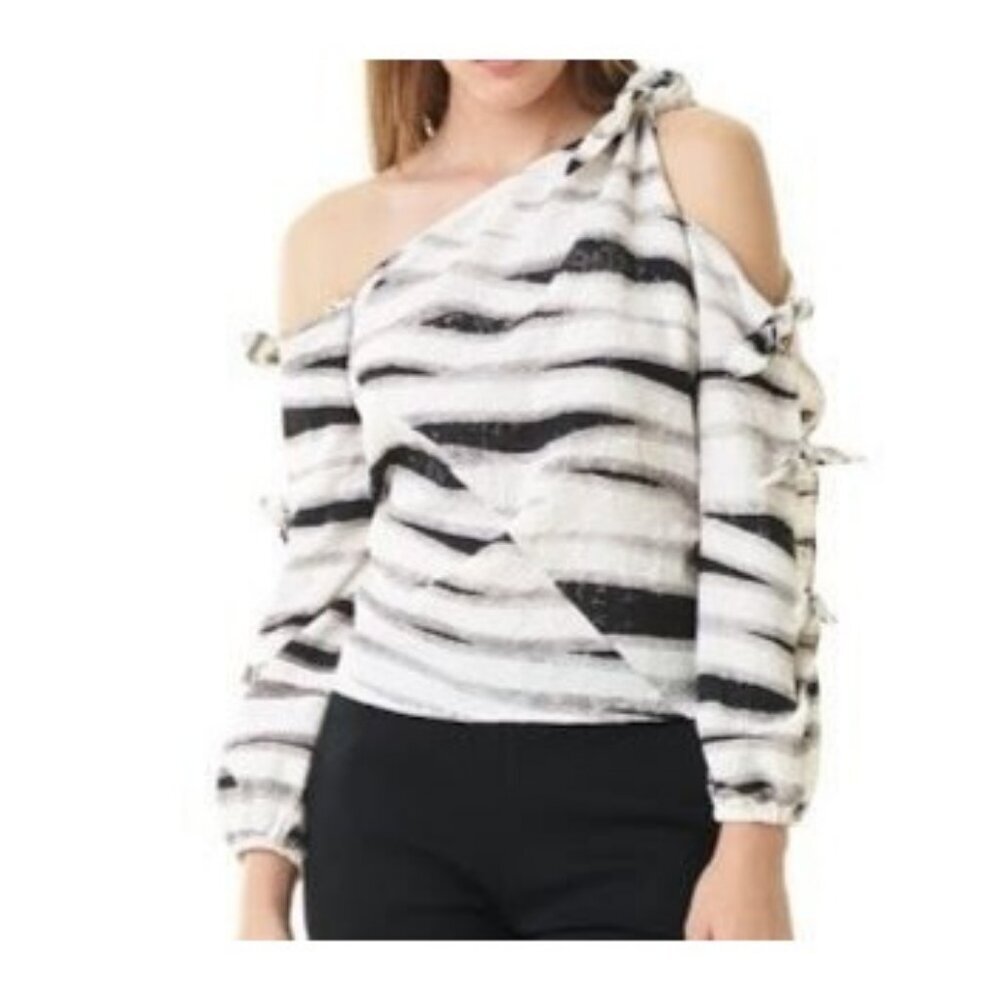 Alberto Makali Knot Sleeve One Shoulder Blouse Zebra Stripe Top Women's Small S